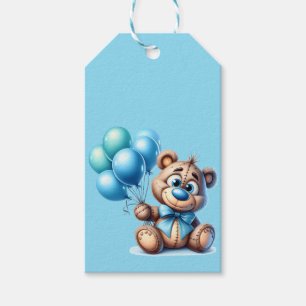 Teddy Bear with Blue Balloons Baby Shower Gift Tags