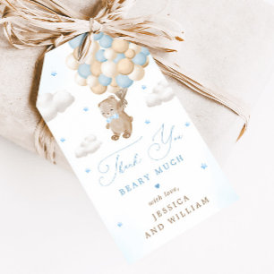 Teddy Bear with Blue Balloons Baby Shower Gift Tags