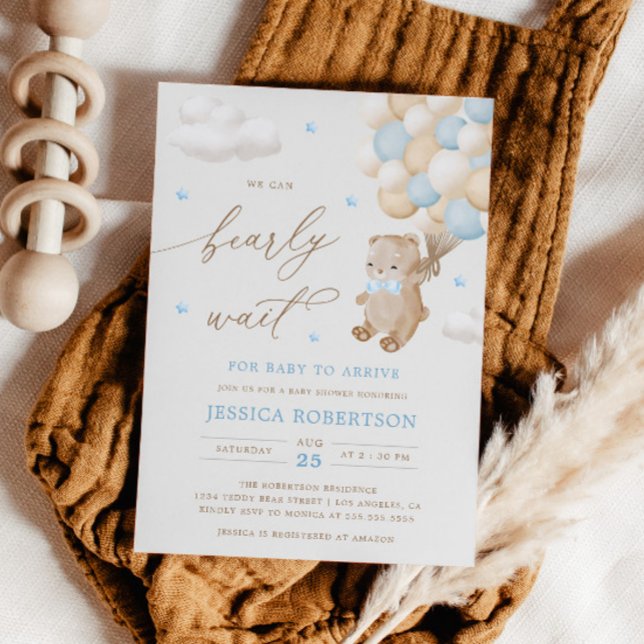 Teddy Bear with Blue Balloons Baby Shower Invitation (Creator Uploaded)