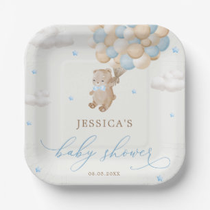 Teddy Bear with Blue Balloons Baby Shower Paper Plate