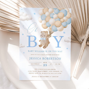 Teddy Bear with Blue Balloons Boy Baby Shower Invi Invitation