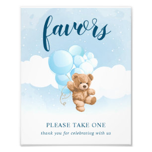 Teddy Bear with Blue Balloons Favours Sign