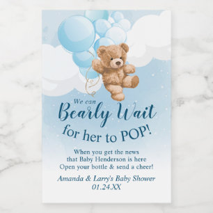 Teddy Bear with Blue Balloons Mini Wine Label