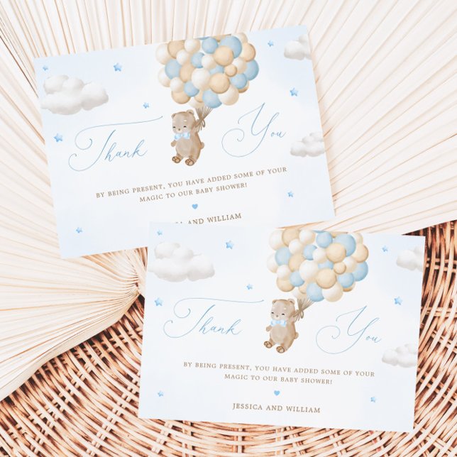 Teddy Bear with Blue Balloons Thank You Card (Creator Uploaded)