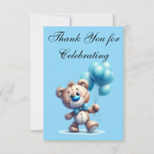 Teddy bear with blue balloons thank you card