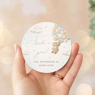 Teddy Bear with Blue Balloons Thank You Classic Round Sticker
