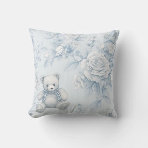 teddy bear with blue roses cushion