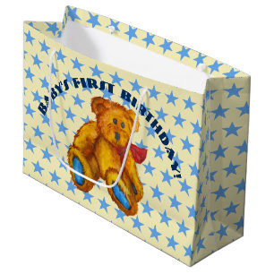 Teddy Bear With Blue Stars Large Gift Bag