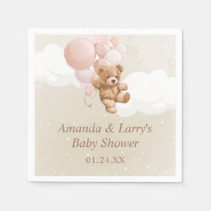 Teddy Bear with Blush Pink Balloons Napkin