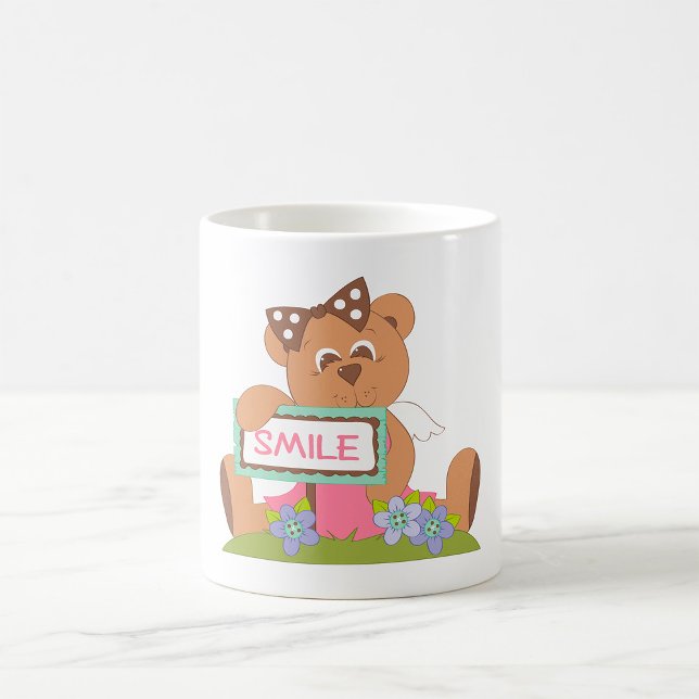 Teddy Bear with Bow Holding Smile Sign  Coffee Mug (Creator Uploaded)