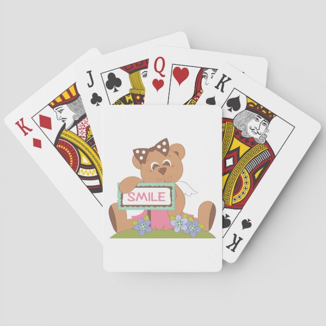 Teddy Bear with Bow Holding Smile Sign  Playing Cards (Back)