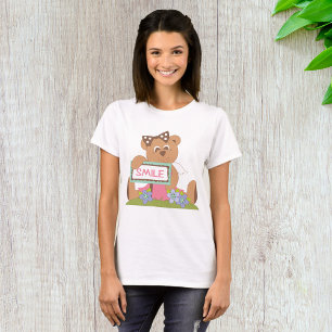 Teddy Bear with Bow Holding Smile Sign  T-Shirt