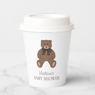 Teddy Bear with Bow Name Brown Baby Shower Paper Cups