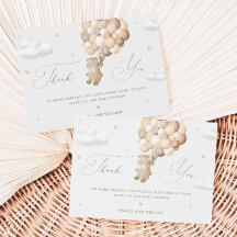 Teddy Bear with Brown Balloons Thank You Card