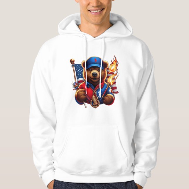 Teddy Bear with burning flag Hoodie (Front)