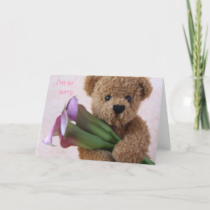 teddy bear with calla lilies apology card