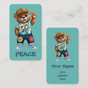 Teddy Bear with casual peaceful outfit 1 Business Card