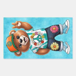 Teddy Bear with casual peaceful outfit 1 Rectangular Sticker