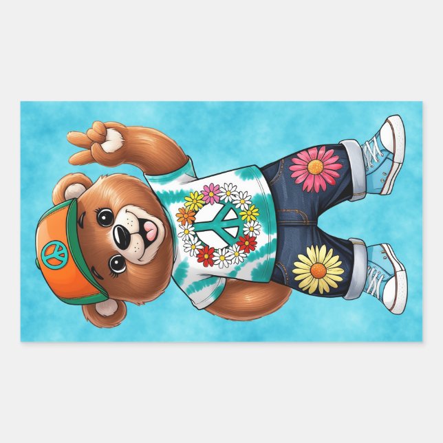 Teddy Bear with casual peaceful outfit 1 Rectangular Sticker (Front)