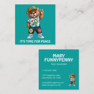 Teddy Bear with casual peaceful outfit 1 Square Business Card