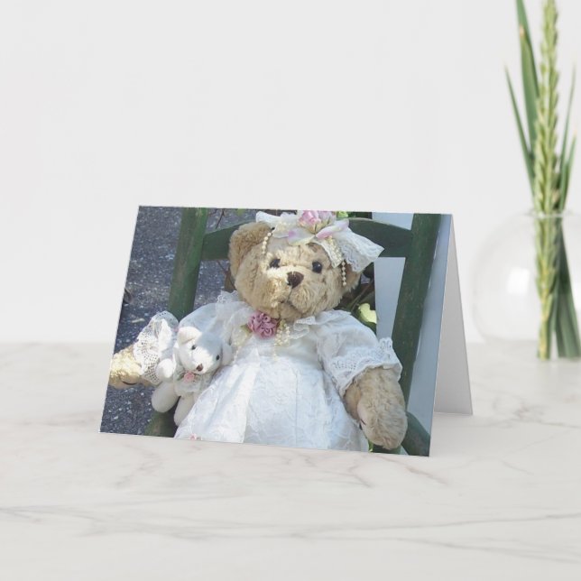 Teddy Bear with Dog Doll in Chair Greeting Card (Front)