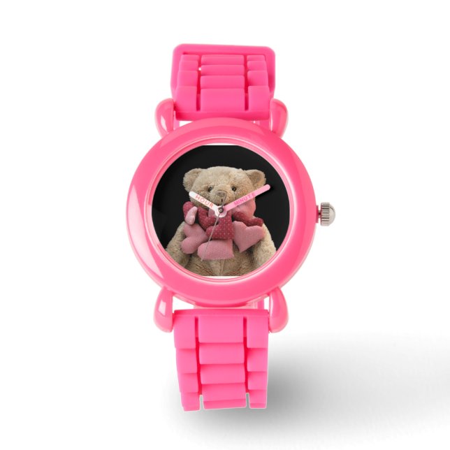 teddy bear with fabric hearts glitter watch (Front)