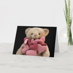 teddy bear with fabric hearts greeting card