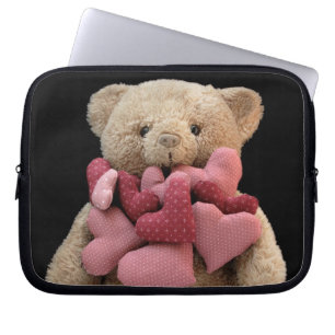 teddy bear with fabric hearts laptop sleeve