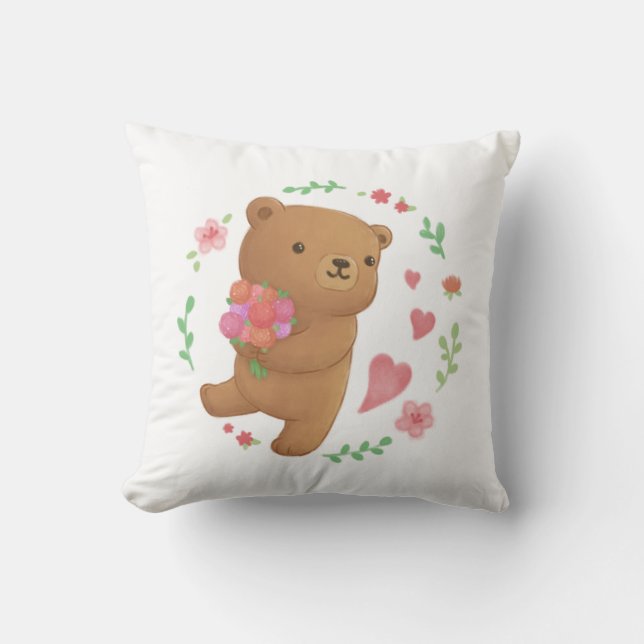 Teddy Bear with Flowers Cushion (Front)