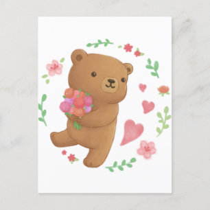 Teddy Bear with Flowers Postcard