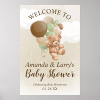 Teddy Bear with Green and Brown Balloons Welcome