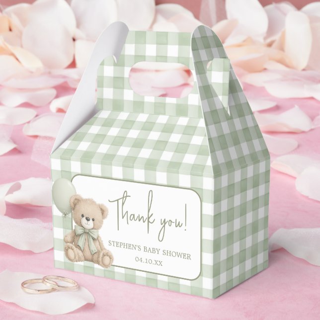 Teddy Bear With Green Balloons Favour Box (Wedding)