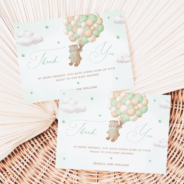 Teddy Bear with Green Balloons Thank you Card (Creator Uploaded)