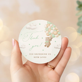 Teddy Bear with Green Balloons Thank You Classic Round Sticker