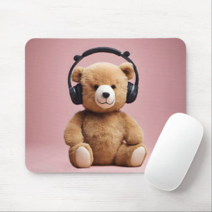 Teddy Bear With Headphones Mouse Pad