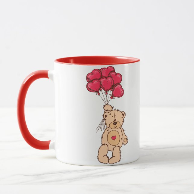 Teddy bear with heart balloons mug (Left)