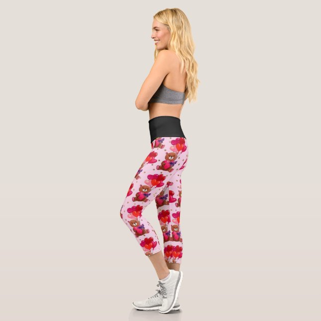 Teddy Bear With Heart Balloons Pattern Capri Leggings (Left)