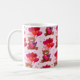 Teddy Bear With Heart Balloons Pattern Coffee Mug