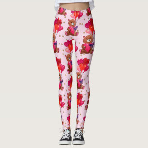 Teddy Bear With Heart Balloons Pattern Leggings