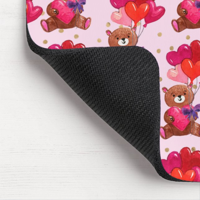 Teddy Bear With Heart Balloons Pattern Mouse Pad (Corner)