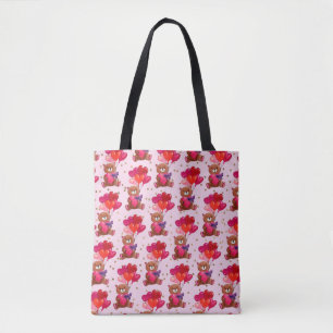 Teddy Bear With Heart Balloons Pattern Tote Bag