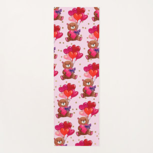 Teddy Bear With Heart Balloons Pattern Yoga Mat