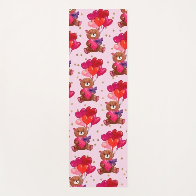 Teddy Bear With Heart Balloons Pattern Yoga Mat (Front)
