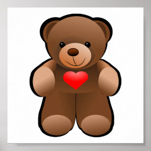 Teddy Bear with Heart Drawing Poster