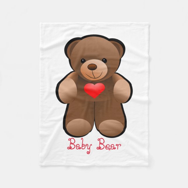 Teddy Bear With Heart Fleece Blanket (Front)