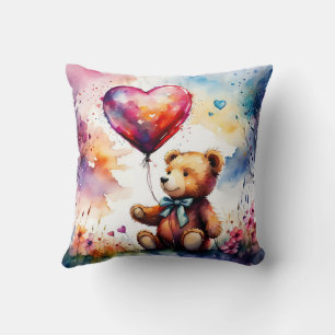 Teddy bear with Heart shaped balloons Cushion