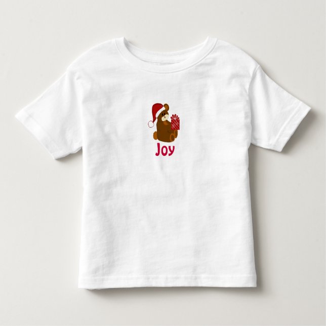 Teddy Bear with Holiday Present  - Joy Toddler T-Shirt (Front)