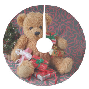 Teddy bear with many Christmas gifts Brushed Polyester Tree Skirt