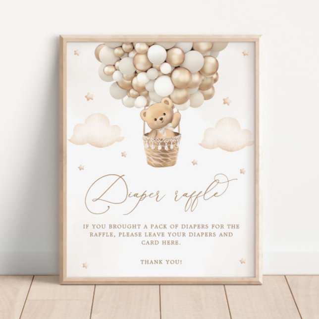 Teddy Bear with Neutral Balloon Diaper Raffle Poster (Creator Uploaded)