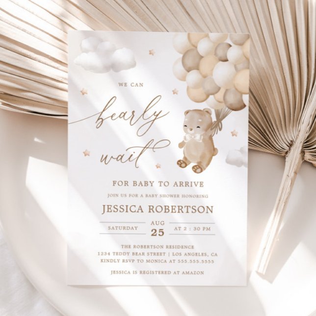 Teddy Bear with Neutral Balloons Baby Shower Invitation (Creator Uploaded)